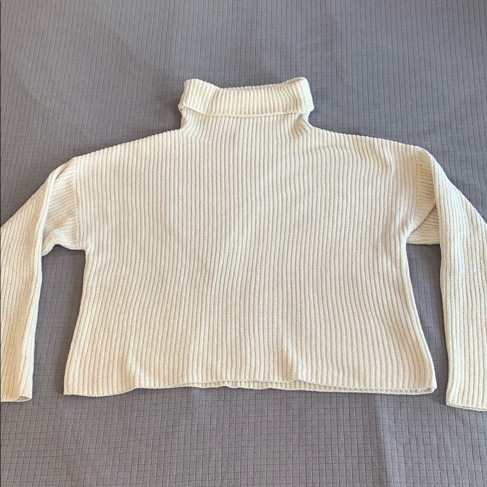 Ivory Fuzzy Chunky Warm Ribbed Lulus Turtleneck Sweater Size Medium
